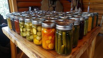 Preserved Harvest. A Colorful Display of Homemade Pickles and Vegetables photo