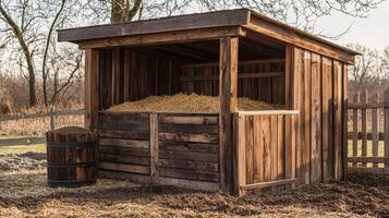 Rustic Wooden Farm Shed with Hay photo