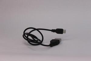 A black usb cable with a white background photo