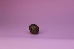 A walnut on a pink background photo