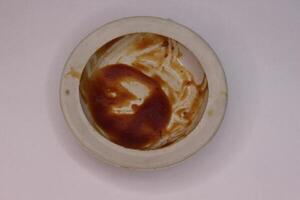 A bowl of food with a sauce on it photo