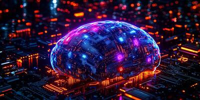 A computer chip with glowing lights on it photo
