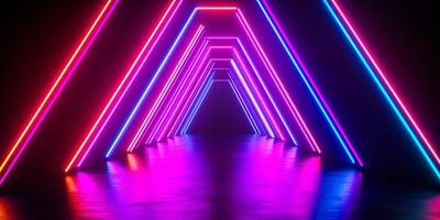 Neon Glowing Triangular Tunnel in Futuristic Digital Space photo