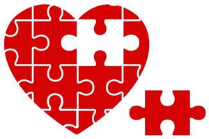 Puzzle heart shape flat icon isolated on white background. vector