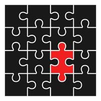 Set of black and red puzzle pieces flat icon isolated on white background. vector