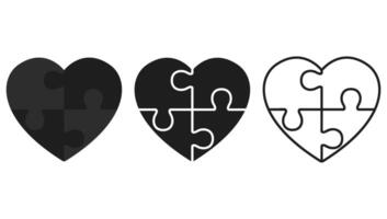 Set of puzzle heart shapes isolated on white background. vector