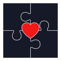 Four puzzle pieces with heart isolated on white background. vector