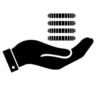 Money in hand icon symbol on white background. Money in hand icon in thin line style on white background vector