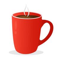 Cup of coffee with steam. illustration with a big red mug. Hot drink on an isolated background. vector