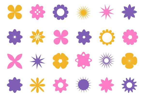 Set of brutal geometric floral star shapes. Retro y2k. Brutalist basic shapes. .