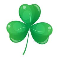 Green shamrock. Bright clover symbolizing luck and the spirit of St. Patrick's Day. Cartoon leaf on isolated white background. vector