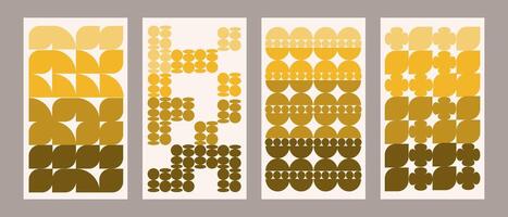 Set of vertical geometric posters. Backgrounds with simple abstract figures and shapes. Retro brutalism. vector