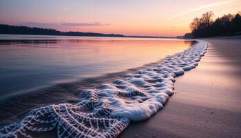 A beach with a net on the shore photo