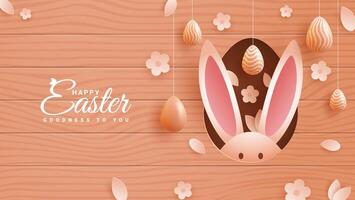 Easter card with egg shaped paper frame with spring flowers on brown background.Easter vector