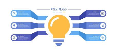 Infographic template featuring 6 steps with icons, designed for business concepts. Ideal for presentations, banners, workflow layouts, process diagrams, flowcharts vector