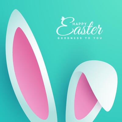 Happy easter paper cut greeting card. Holiday featuring rabbit ears. Suitable for greeting cards or party invitations