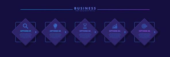 Infographic dark template featuring 5 steps with icons, designed for business concepts. vector