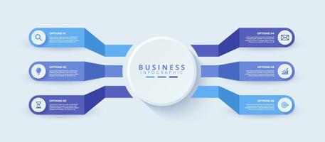 Infographic template featuring 6 steps with icons, designed for business concepts. Ideal for presentations, banners vector