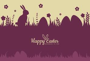 Easter featuring rabbits and Easter eggs. Horizontal Easter background with rabbits, flowers, and Easter vector
