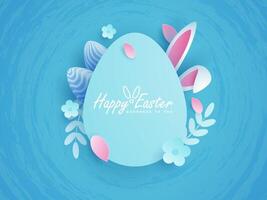 Joyous Easter holiday featuring eggs, rabbit ears, clouds and flowers against a vibrant backdrop vector