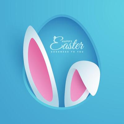 Happy easter paper cut greeting card. Holiday featuring rabbit ears