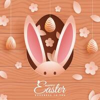 Easter card with egg shaped paper frame with spring flowers on brown background vector