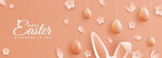 Easter card with egg shaped paper frame with spring flowers on brown background.Easter bunny vector