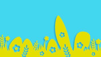 Easter featuring rabbits and Easter eggs. Horizontal Easter background with rabbits, flowers, and Easter eggs vector