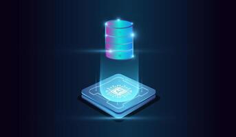 The artificial intelligence big data server cloud. and digital back up clouds of system at the center represents computational power, and glowing from microchip. vector