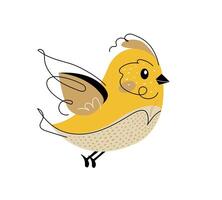 Funny yellow bird with hand drawn black line in doodle style. illustration isolated on a white background vector