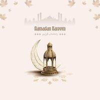 ramadan kareem greeting card template with lanterns and crescent vector