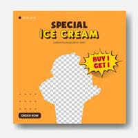 post template square banner with special offer delicious ice cream vector