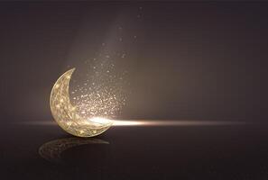 islamic greetings template design with unique line art crescent moon vector