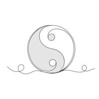 Continuous one line art yin yang chinese symbol isolated. vector
