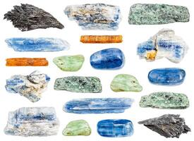 various samples of raw kyanite minerals isolated photo