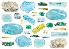 various samples of raw beryl minerals isolated photo
