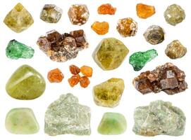 various samples of raw grossular minerals isolated photo