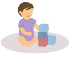 Illustration of a Child Playing with Building Blocks vector