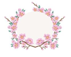 Hand Drawn Pink Cherry Blossom Wreath vector