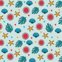 pattern with watermelon, starfish and seashells vector