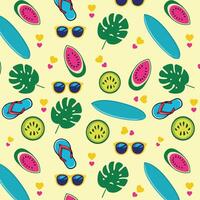 summer pattern with watermelon, sunglasses and flip flops vector
