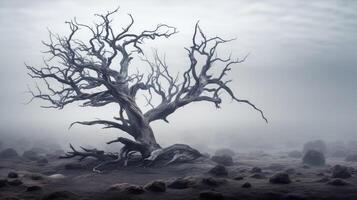 fog dead tree photo