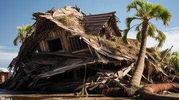 uprooted wind damage palm tree house photo