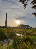 a view of a tower in the middle of a field photo