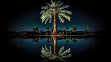 reflection palm tree night photo