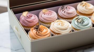 opened cupcakes in box photo