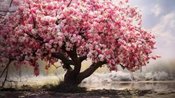 springtime red apple tree photo