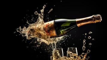 bubbly bottle of champagne exploding photo
