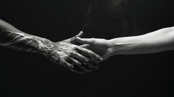 peace black and white hands shaking photo