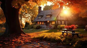 thatched house autumn photo
